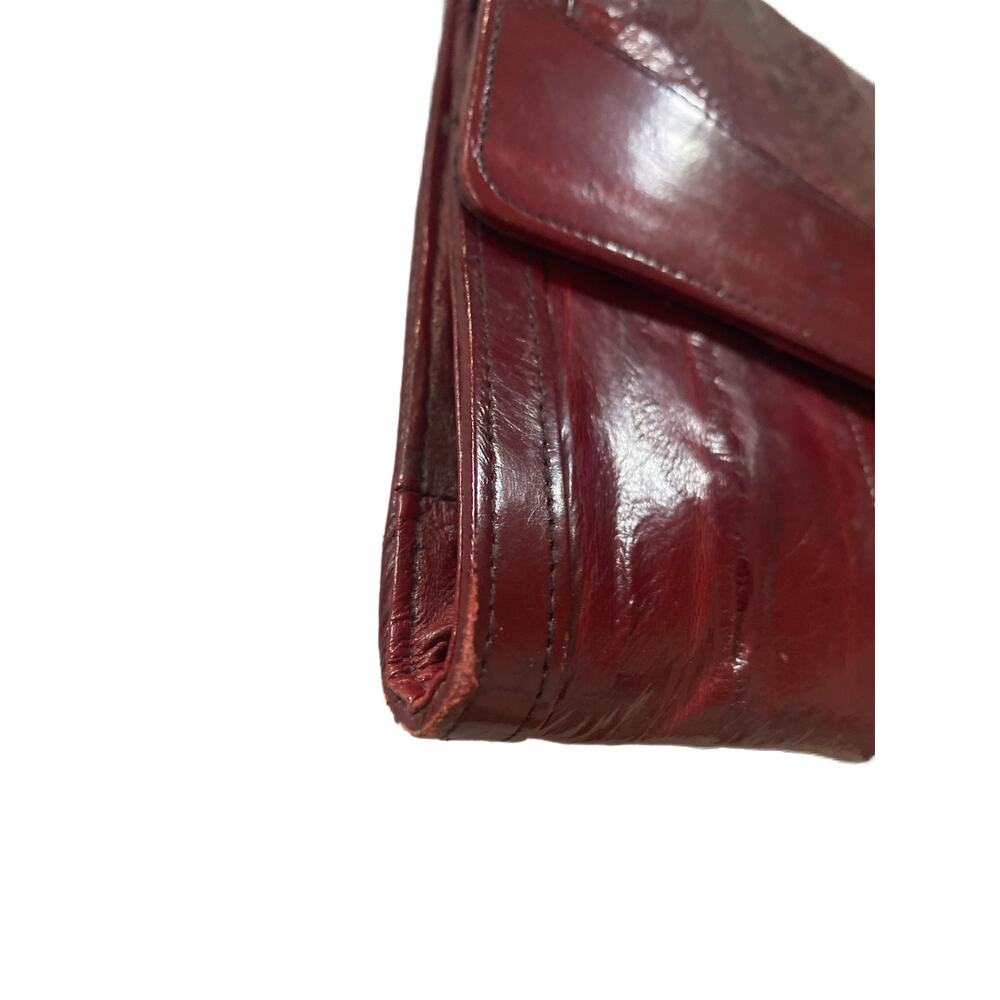 Vtg Eel Oxblood Red Leather Patchwork Clutch - image 5